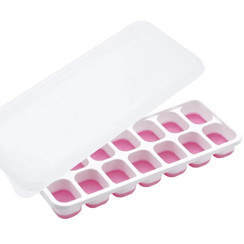 Easy-Release Ice Cube Tray 14 Ice Cube Molds with Lids Stackable Ice Cube Molds for Chilling Drinks Whiskeys Cocktails JT484