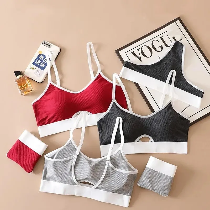 Women's Push-Up Sports Seamless Bra And Panties Set Cotton Hollow out U-Back Lingerie Set Comfort Underwear Solid Intimates