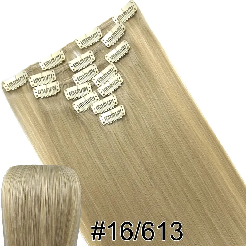 Synthetic Hair Fiber Heat Resistant130gr Straight clip in Hair Extensions 7006