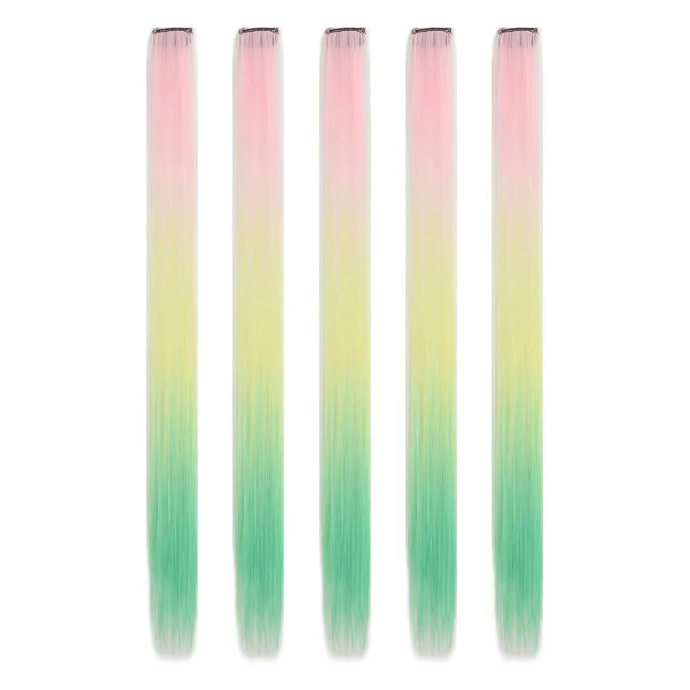 5PCS/set Clip in Hair Extensions Synthetic Hairpieces Colored Party Highlights for Girls 18 inches Multi-colors Straight Hair