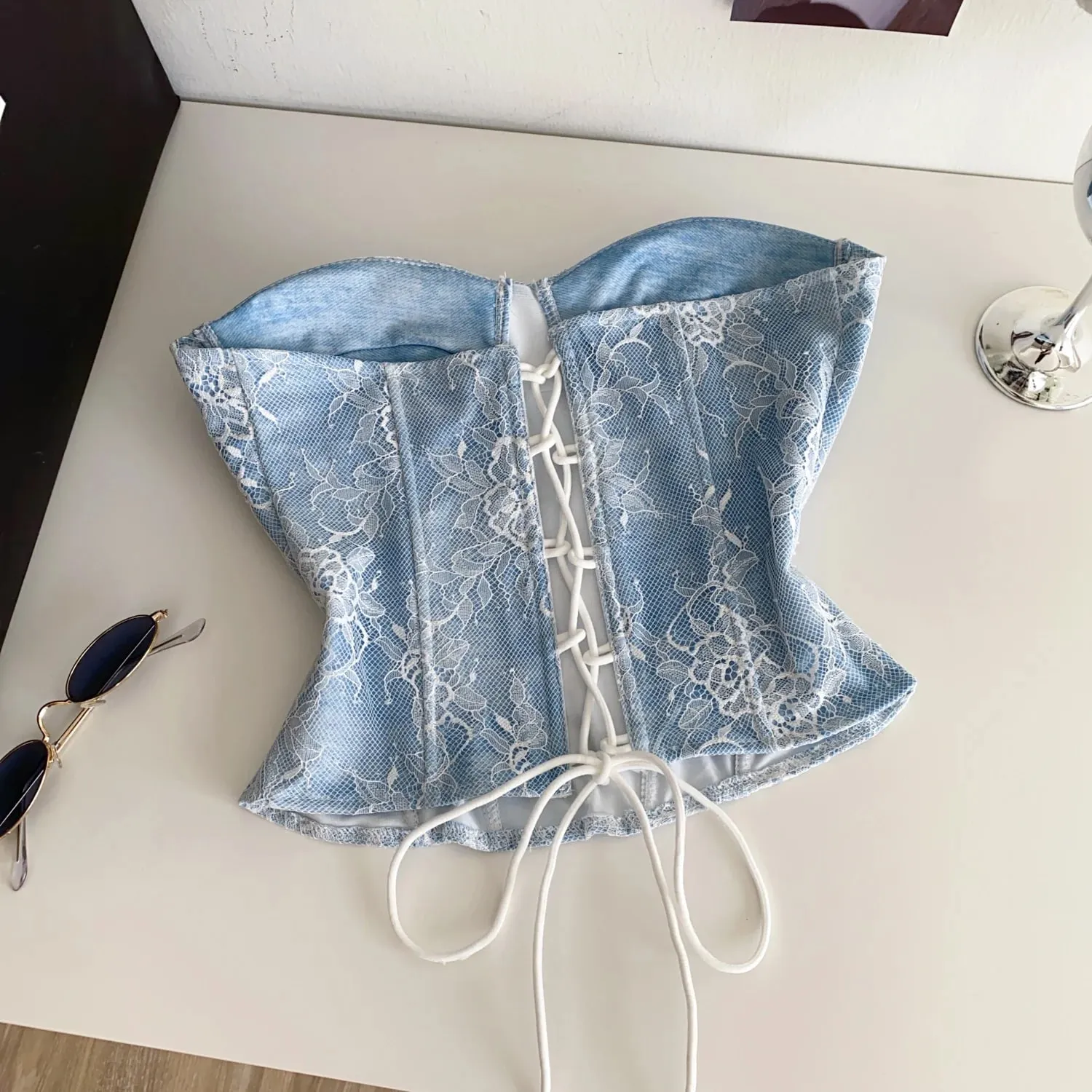 Sexy Lace Strapless Mini Top Ladies Backless Bandage Camisole 2025 Fashion Women Hotsweet Senior Chic Beachwear Corset