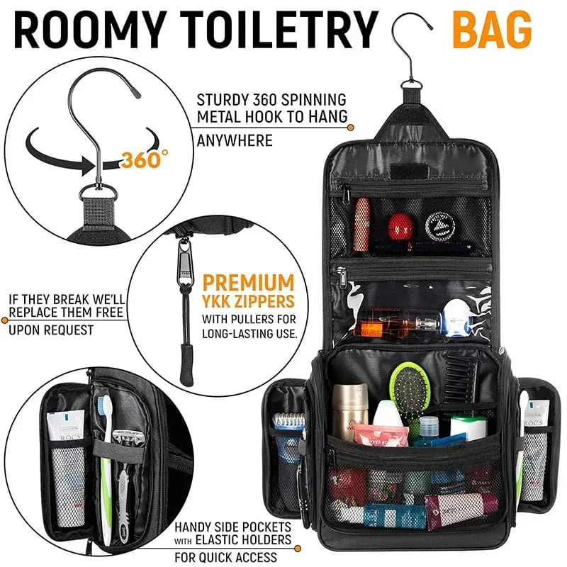 Travel Toiletry Bag Large Hanging Toiletry Organizer Waterproof Hygiene Bag with Metal Swivel Hook for Toiletries Cosmetics