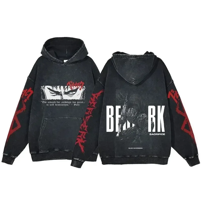 HAI Customizable Retro Washed Hoodies 100% Cotton Tops Black Acid Vintage Hooded Sweatshirts Oversize Hip Hop Male Pullover