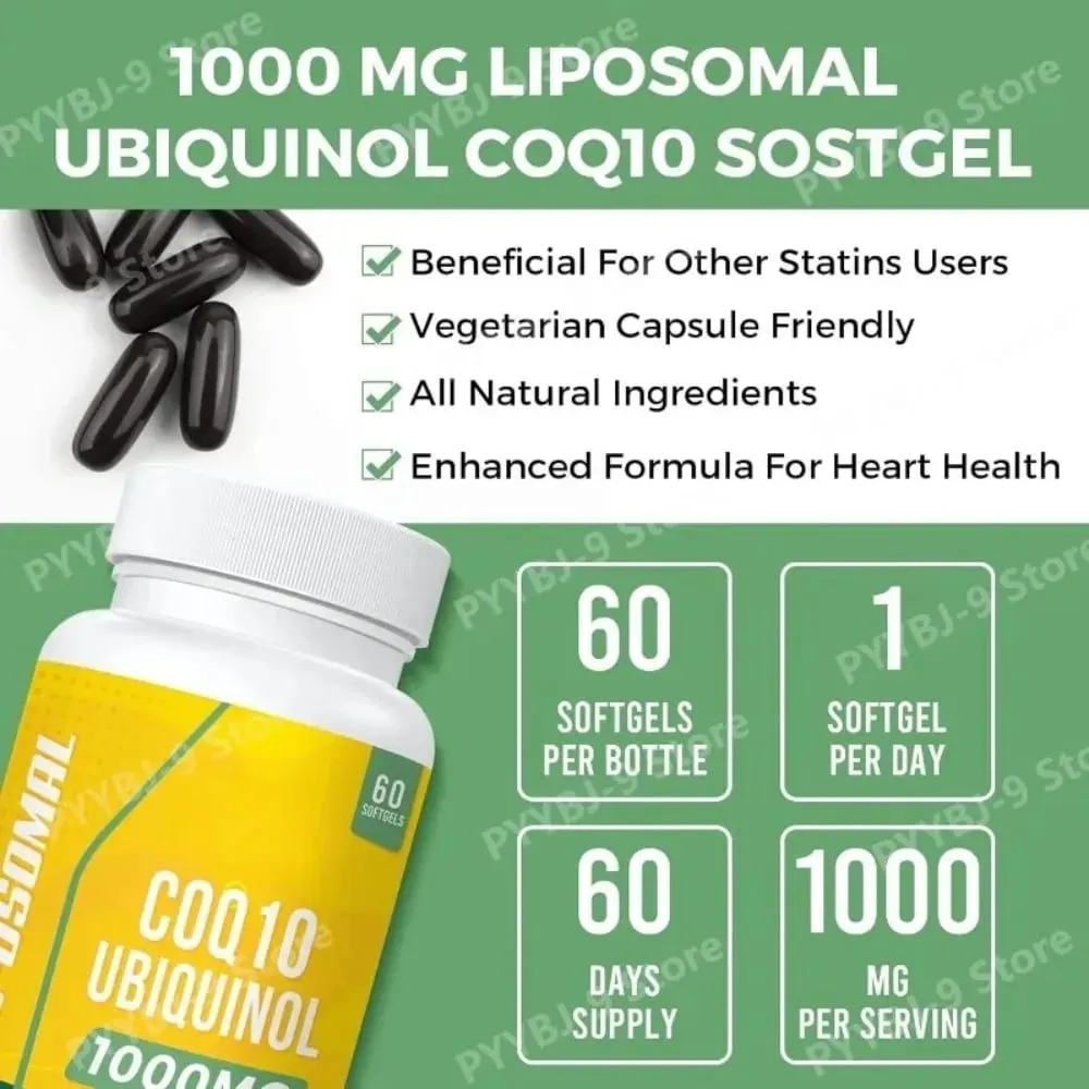 CoQ10 Ubichinol 1000 mg Wegańskie kapsułki żelowe 60 Ct Liposomalny koenzym Q10 o wysokiej absorpcji dla serca Energia Przeciwutleniacz Codzienne wsparcie