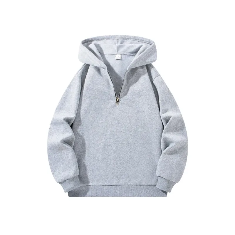 Men's Half Zipper Hooded Hoodies New Solid Color Long Sleeve Sweatshirts Autumn Loose Sport Warm Sweats Fashion Casual Pullover