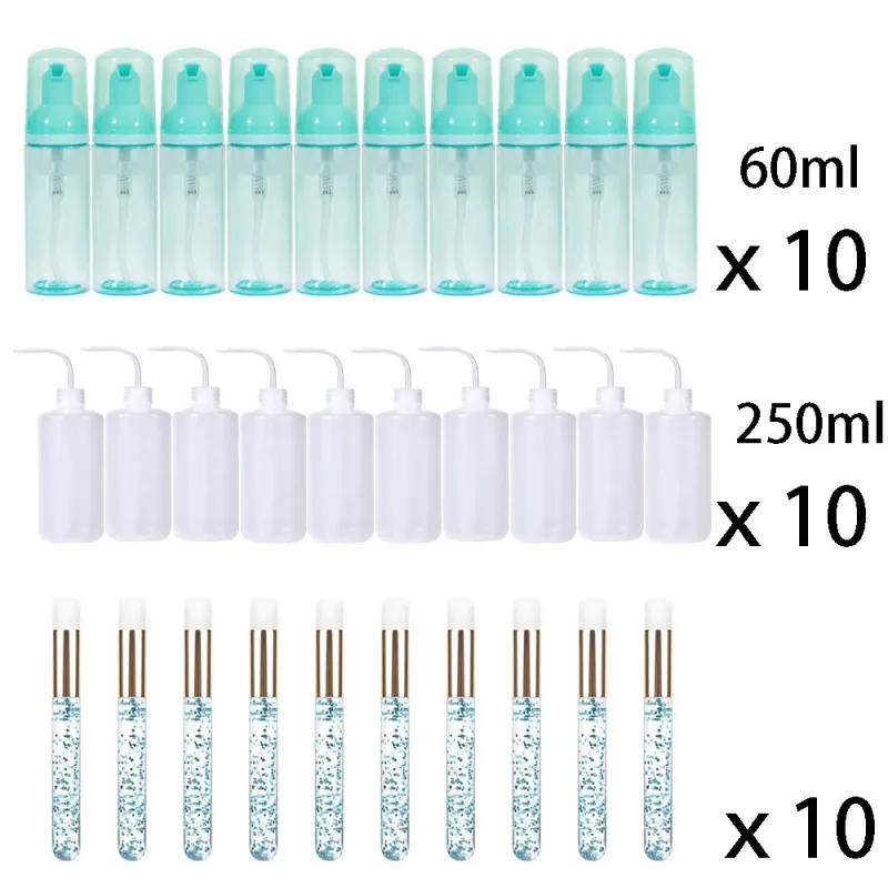 60ml Refillable Leakproof Empty Foam Mousse Pump Bottles Lash Extension Cleansing Kit Soft Brush 250ml Rinse Bottle Beauty Tools