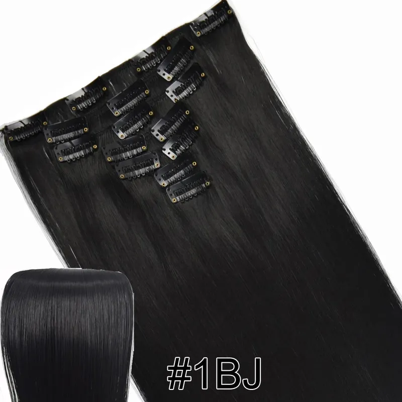 Synthetic Hair Fiber Heat Resistant130gr Straight clip in Hair Extensions 7006
