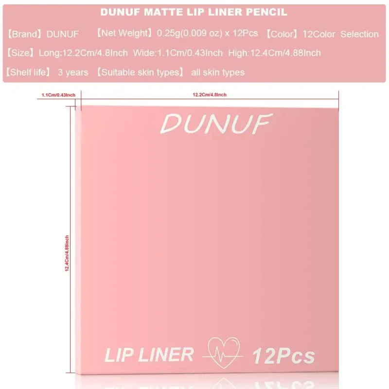 12 Color Matte Lip Liner Pencil Set Waterproof Smudge Proof Long Lasting Vegan Cruelty Free Lipstick Makeup Kit