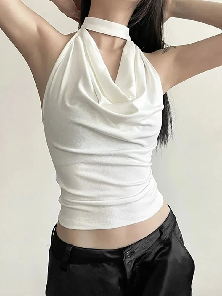 Solid Color Simple Casual All-match Cool Confident Sexy Beautiful High Street Summer Travel Women's Thin Halter Vest