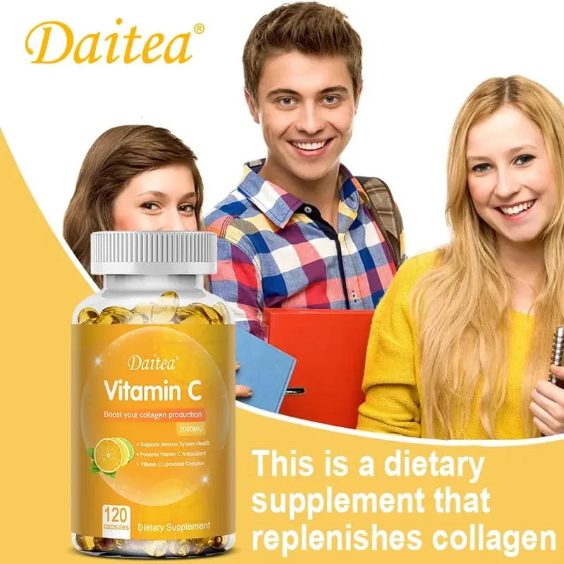 Vitamin C Capsules - 2000mg Promote Collagen Production Support Skin and Immune Health Powerful Antioxidant 120 Capsules