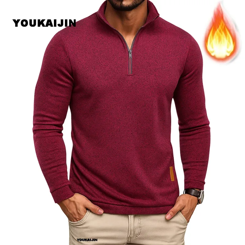 Men Sweatshirts Spring Thicker Pullover Quarter Zipper Pullover for Male Hoody Outdoor Sweatshir Autumn Solid Color Turtleneck