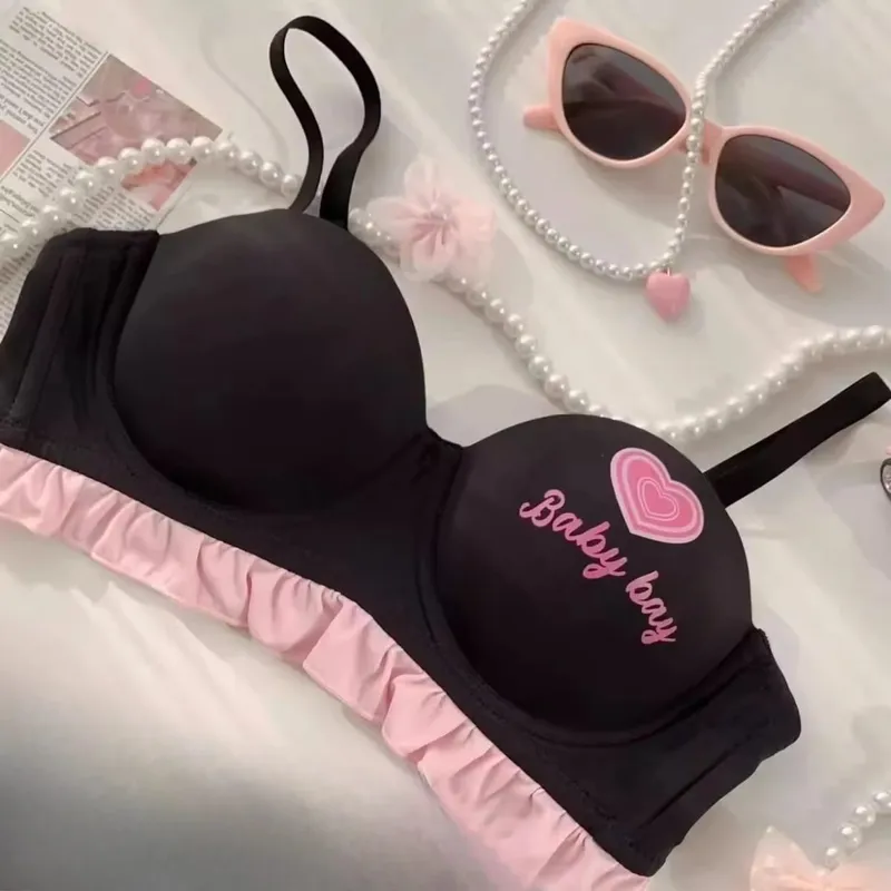 Lolita Inspired Lingerie Set for Small Chest Wireless Push Up Bralette to Enhance Curves Sweet Barbie Style Bra & Tushy Panty