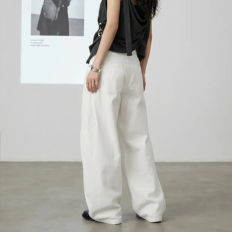 Spring American Style Double Waistband Deconstructed Men's Boot Cut White Jeans Trendy Loose Wide Leg Denim Pants 9X2187 — image 7