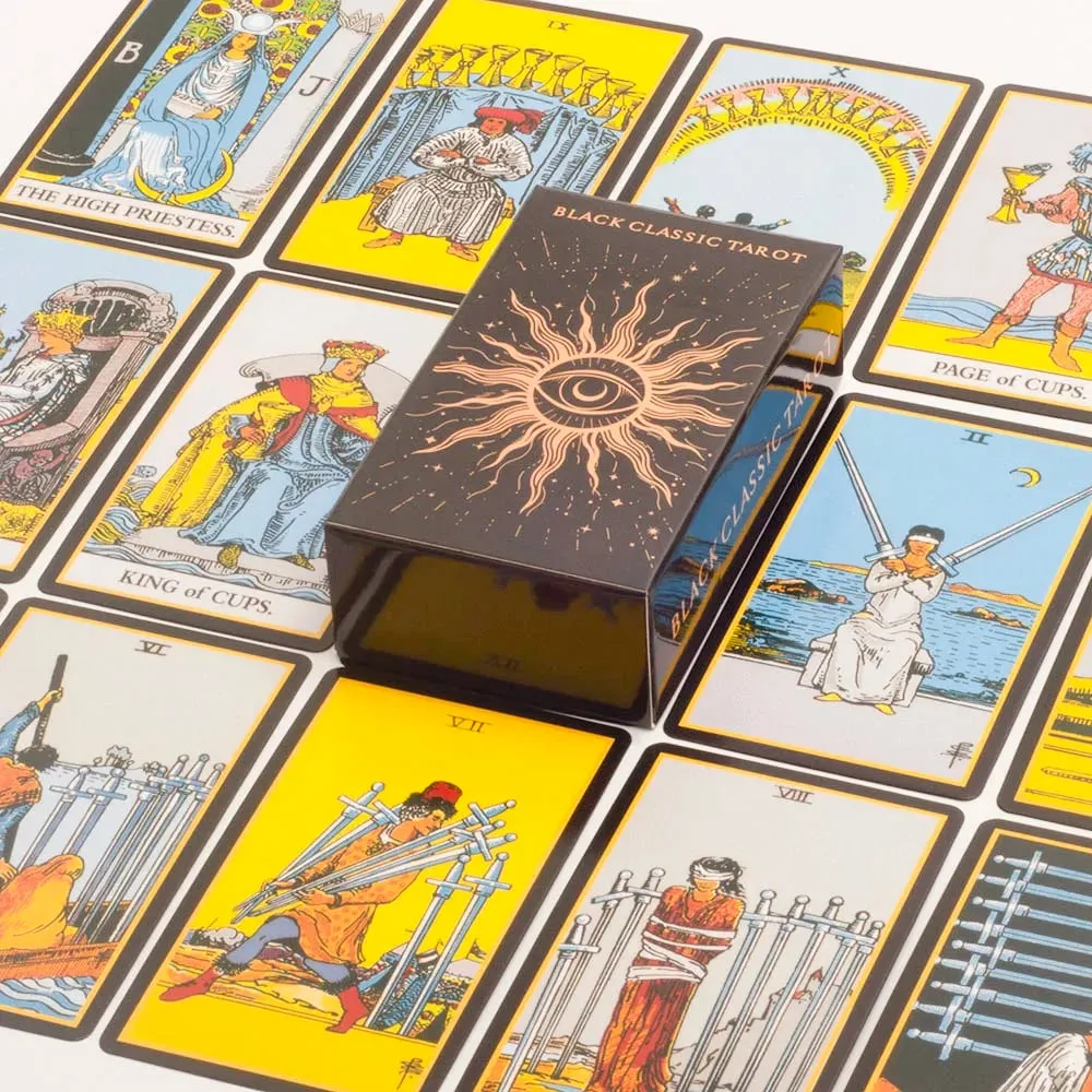 2026 Black Classic Tarot Cards Deck 78pcs Fortune-Telling Game Set with Guidebook for Family Gatherings and Board Games