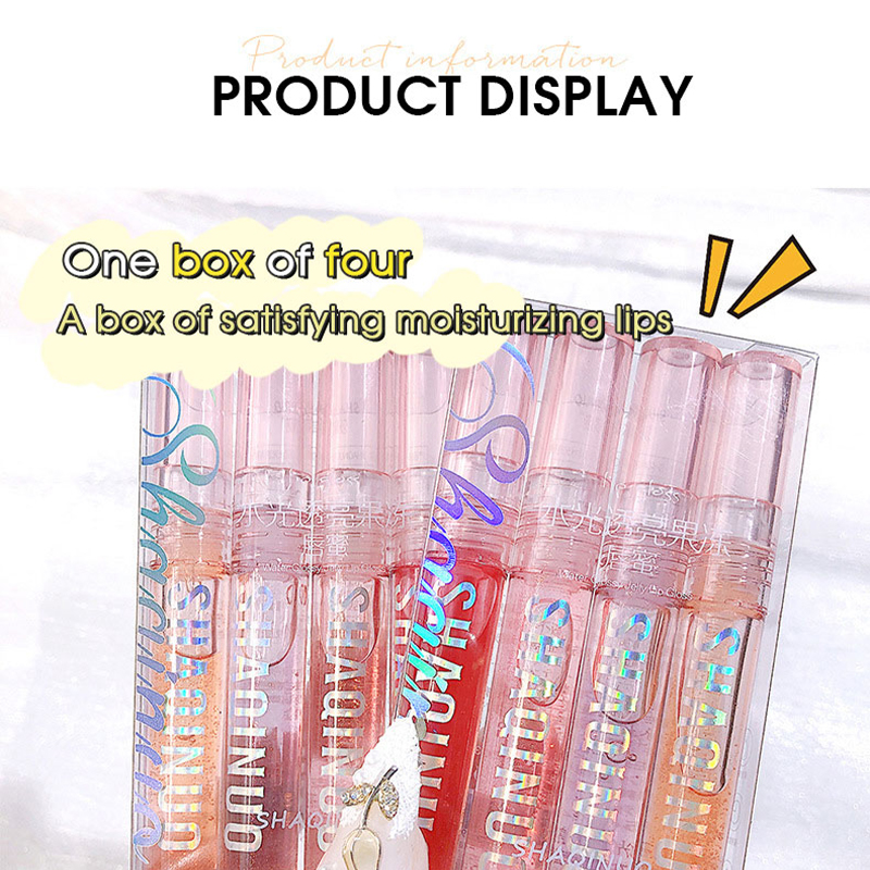 Four pack lip gloss set box water gloss jelly lip gloss moisturizing glass lips not easy to stick to cup