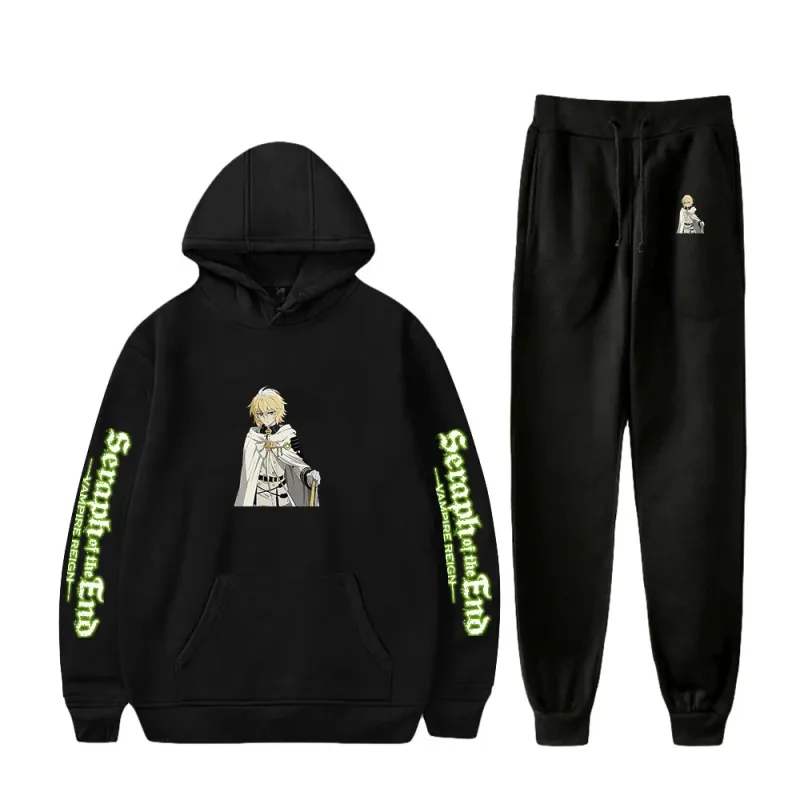 Harajuku confortável serafim do fim impressão moletom moletom terno hoodies + calças terno meninos/meninas 2 peça conjunto roupas