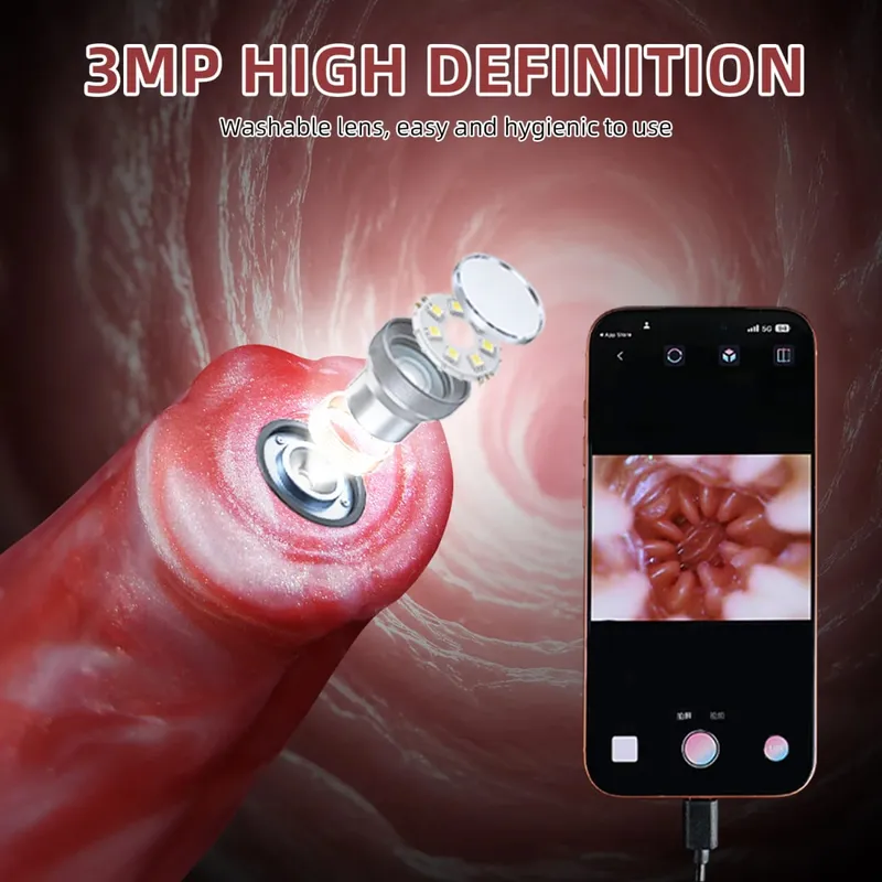 Plugue anal longo de silicone com função de endoscópio inteligente, ponto G, estimulação profunda, brinquedos sexuais, câmera, luz de LED, exploração corporal