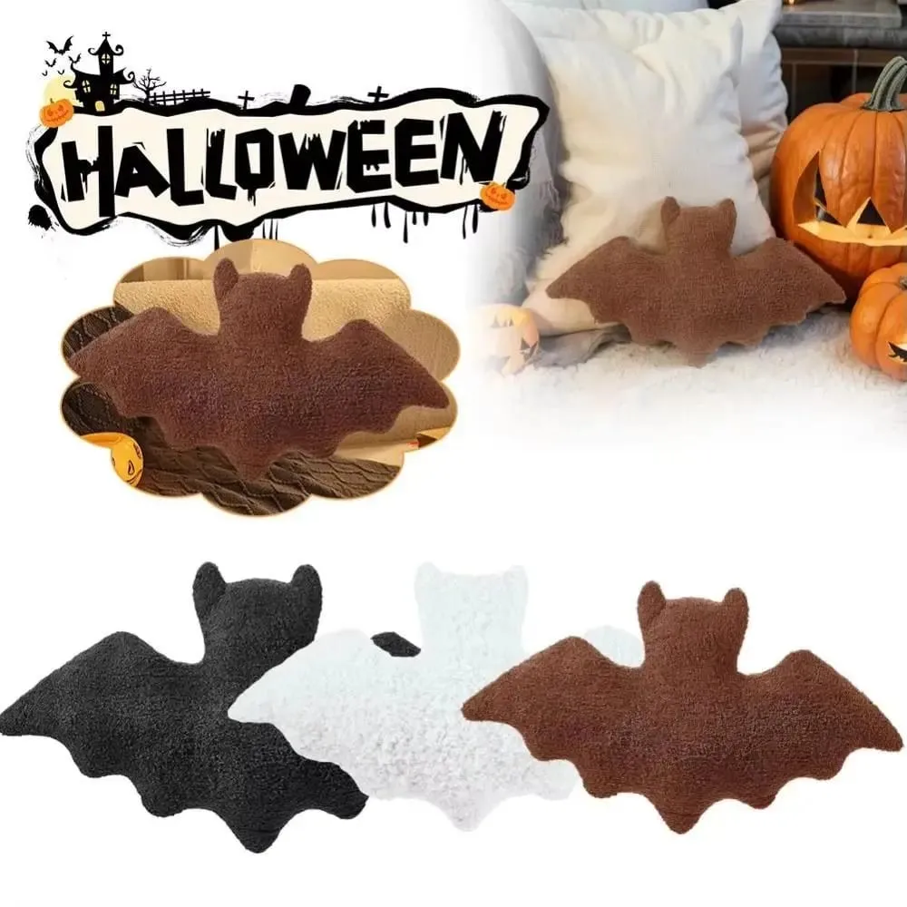 Plys materiale Bat Plys pude Halloween tema Blødt stof flagermus modellering pude Sort Hvid Brun Fyldedyr Plys til piger — image 2