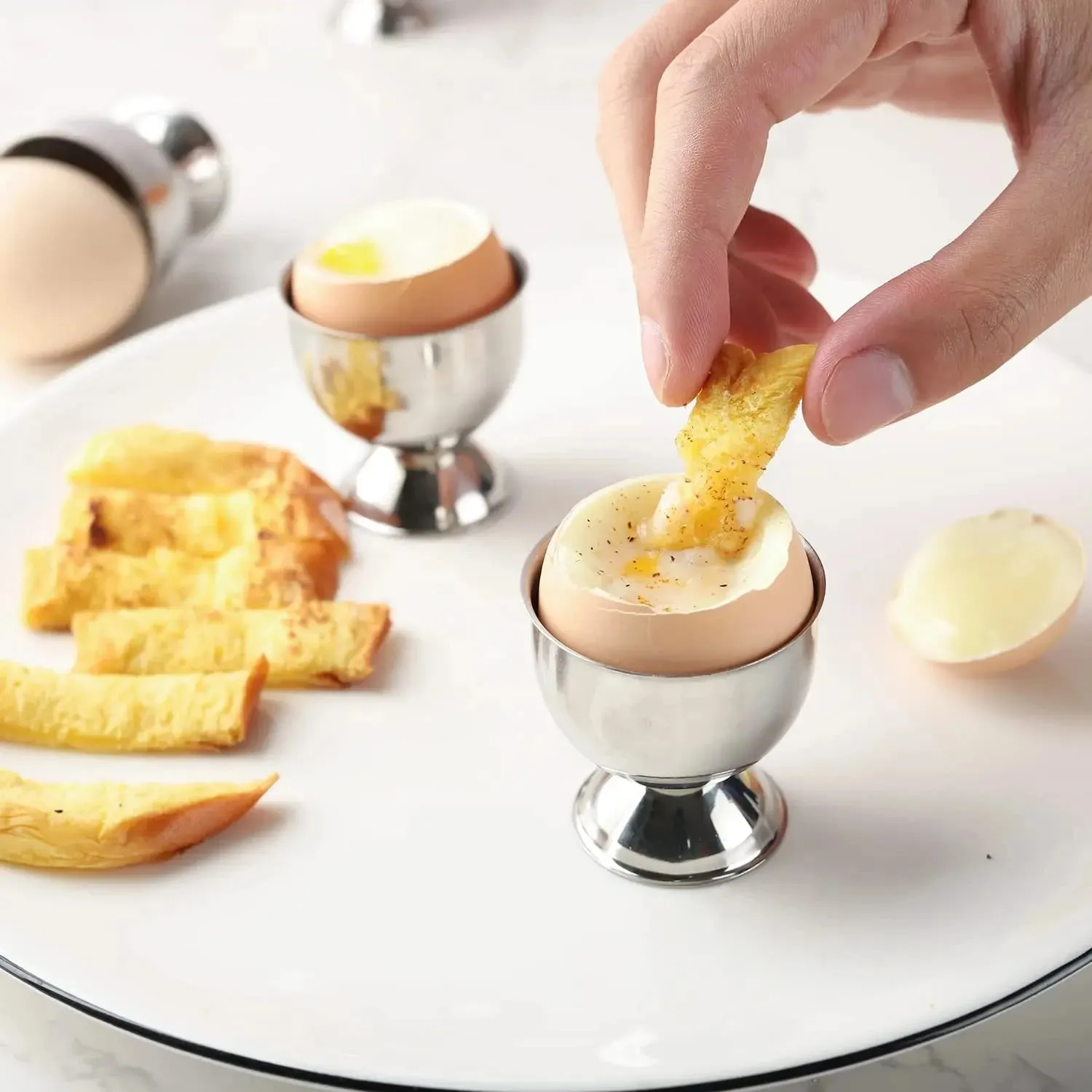 Egg Cups Set Stainless Steel Hard Soft Boiled Egg Tray Holder for Breakfast Brunch Kitchenware Christmas Gift Set Kitchen Tools