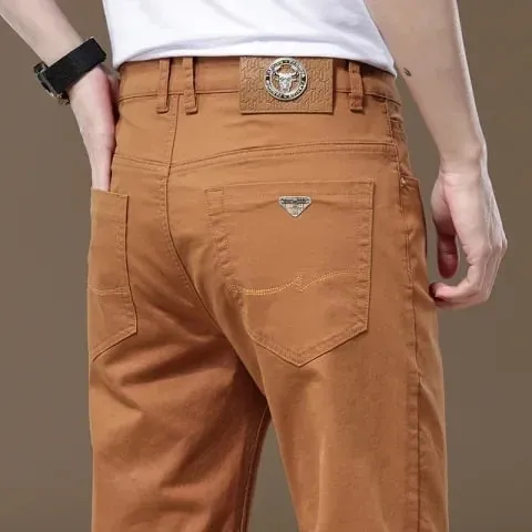 Seven-Color Stretch 97% Cotton and 3% Spandex Jeans Men Trendy Wild Simple High-End Slim-Fitting Small Straight Casual Trousers