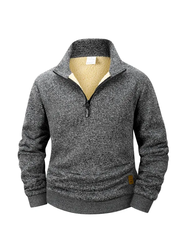 Men Fleece Lined Sweatshirts Winter Warm Pullover Half Zipper Pullover for Male Hoody Outdoor Sweatshit Solid Color Stand Collar — image 6