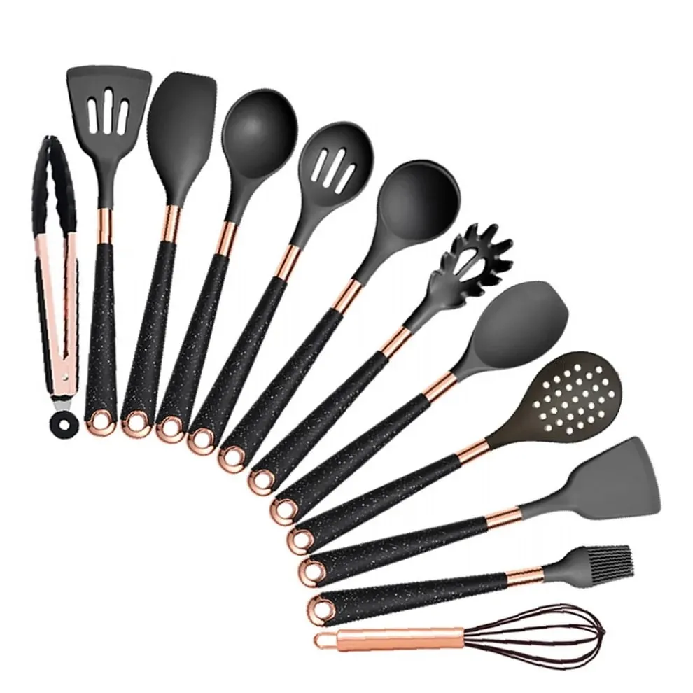 Silicone Cooking Utensils Set Non-Scratch Non-Stick Heat Resistant Spatula Spoon Rose Gold Handle With Bucket Kitchen Gift — image 17
