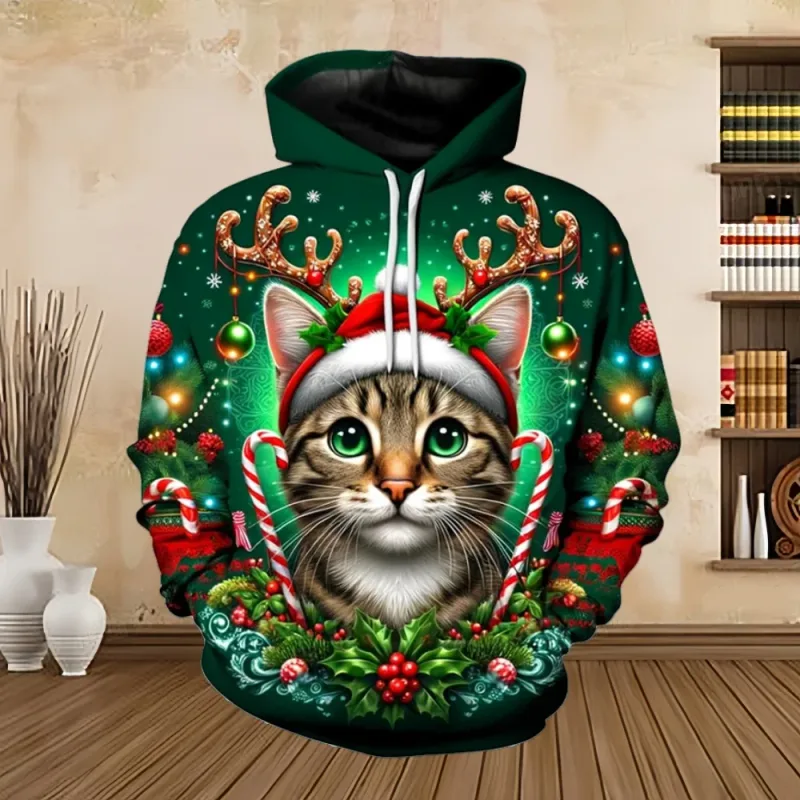 2025 Merry Christmas Graphic Sweatshirts Tree Pullover Hoodies for Men Clothes Santa Claus Hoody Snowman Sweatshirts Unisex Top — image 3