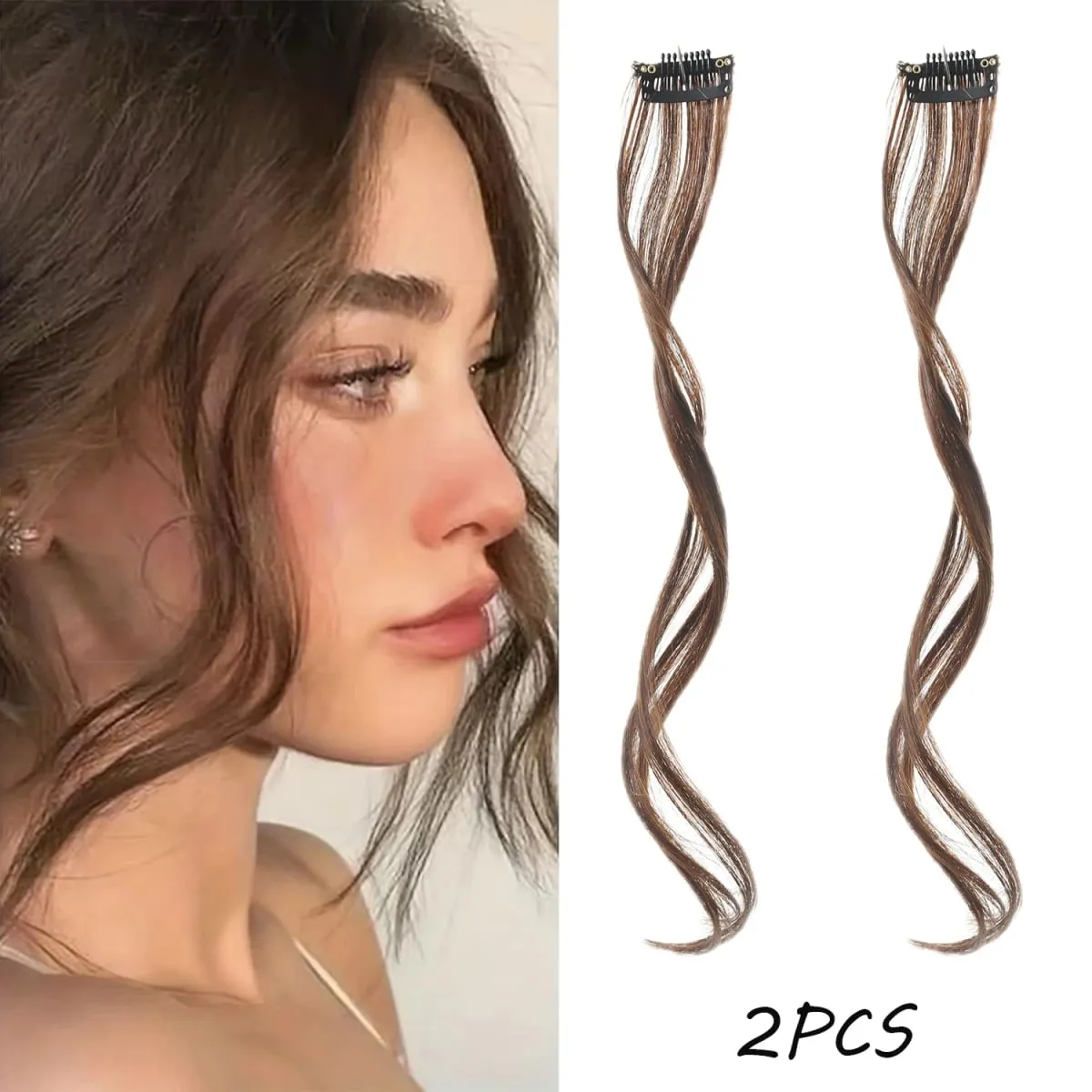 2PC synthetic Bangs Wig Hair Extensions Curly Clip-on Hair Front Side Long Wavy Blone Bangs With Clip Invisible Fringe Fake Hai — image 9