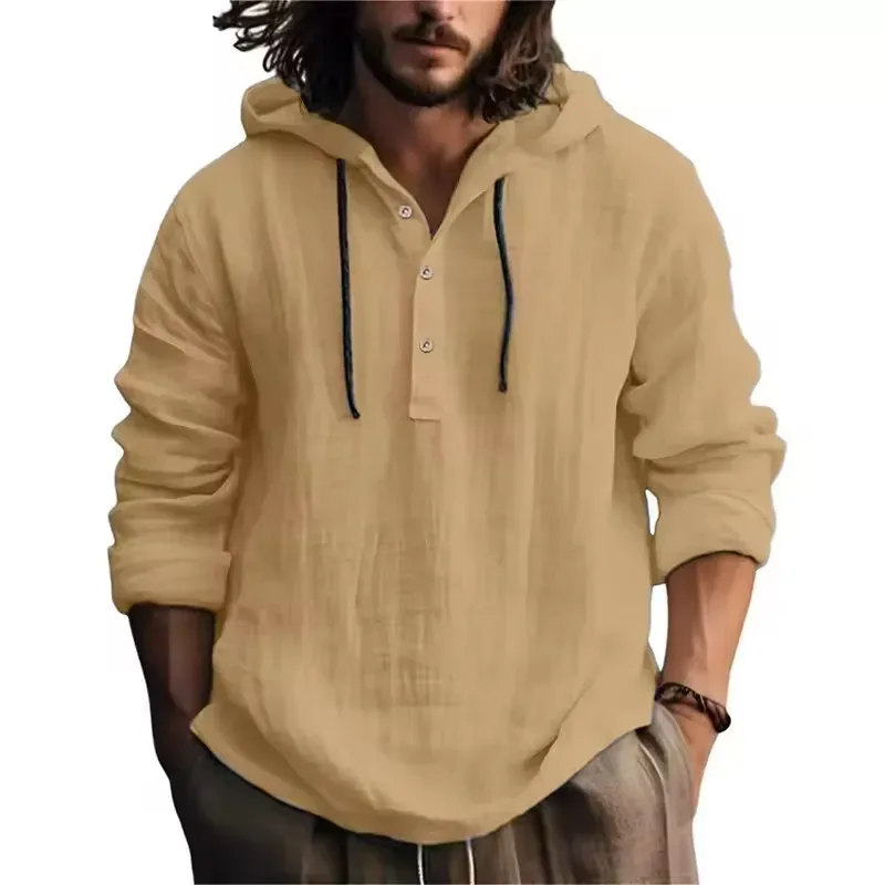 2024 New Men's Casual Blouse Cotton Linen Shirt Loose Tops Long Sleeve Tee Shirt Spring Autumn Casual Men's Shirts — image 10