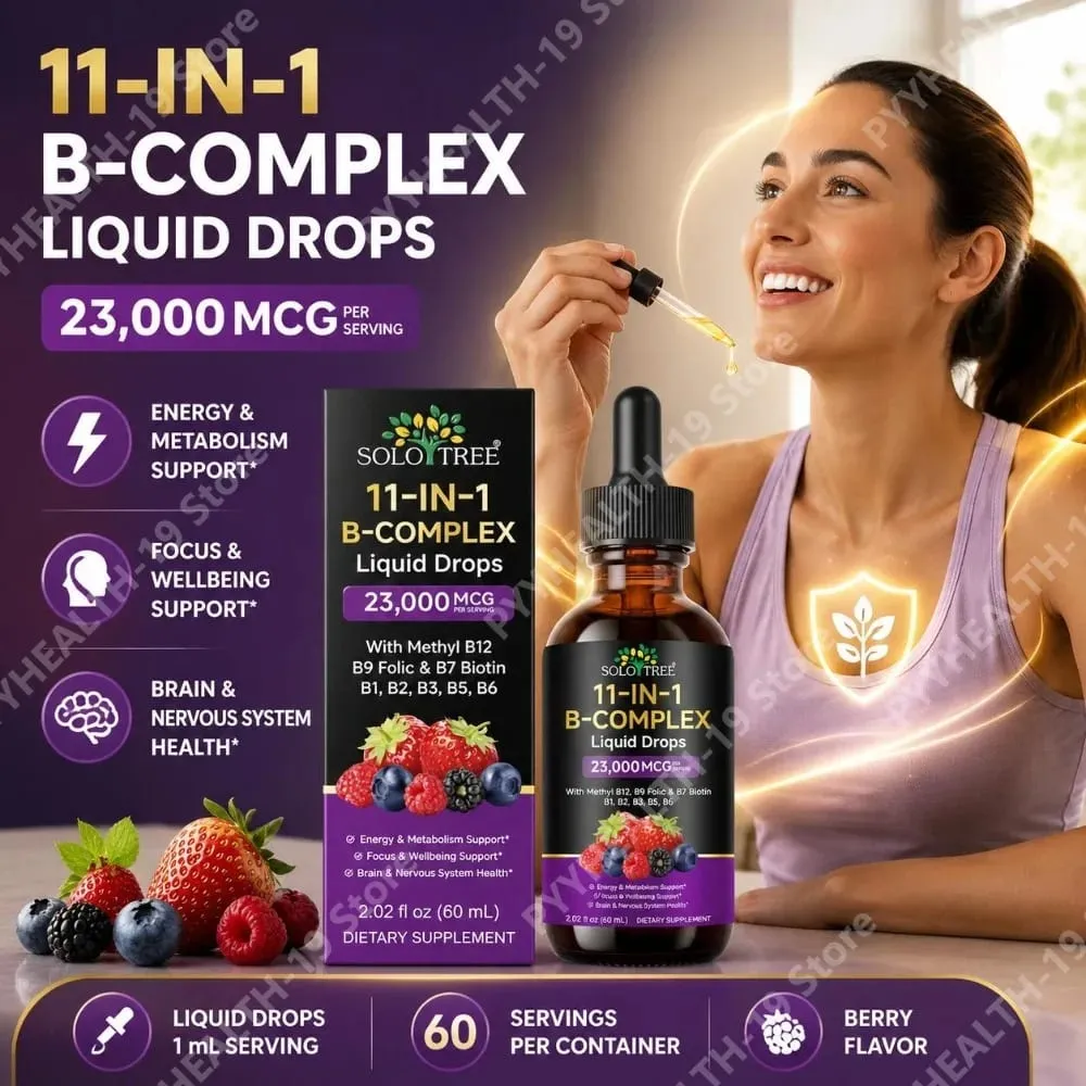 Tetes Cairan B-kompleks 11-In-1 Metil B12 Folat Biotin untuk Fokus Energi & Formula Pendukung Saraf Otak Dewasa 60Ml — image 1