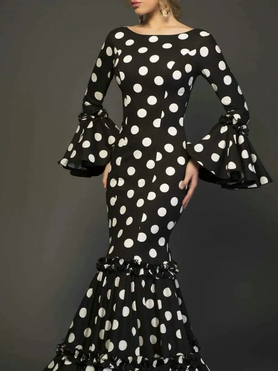 Elegant Party Long Dress Women Polka Dot Printed Ruffle Hem Sundress 2026 Bohemian Casual O-neck Flare Sleeve Slim Maxi Robe