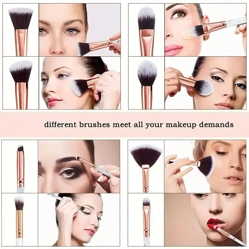 10 Pcs Marble Makeup Brushes Premium Synthetic Kabuki Foundation Blending Face Powder Blush Concealers Eye Shadows Brushes — image 4