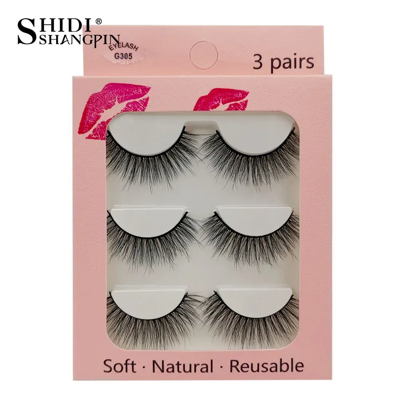 Faux Cils 3 Pairs False Eyelashes Natural Long 3D Mink Lashes Soft Fluffy Wispy Handmade Fake Lashes Eye Makeup Tools Maquiagem