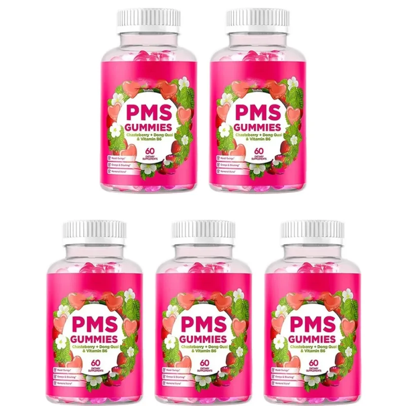 PMS Support Gummies dengan Chasteberry Vitex Dong Quai Vitamin B6 & Lemon Balm untuk Kesejahteraan & Mood Bulanan Wanita 60 Gummies