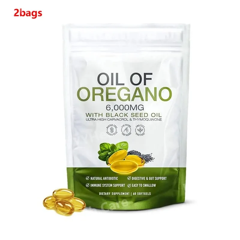 60 Count Oregano Oil Black Seed Oil Softgels Herbal Plant-Based Natural Supplement Capsules for Immune & Digestive Support