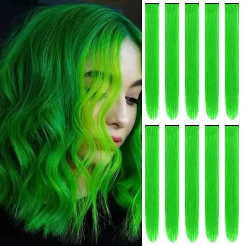 1 5 11 Pcs/lot Clip in Hair Extensions Multi-Colors Highlights Synthetic Hair 22 inch Rainbow Hairpieces for Girls Women Kids