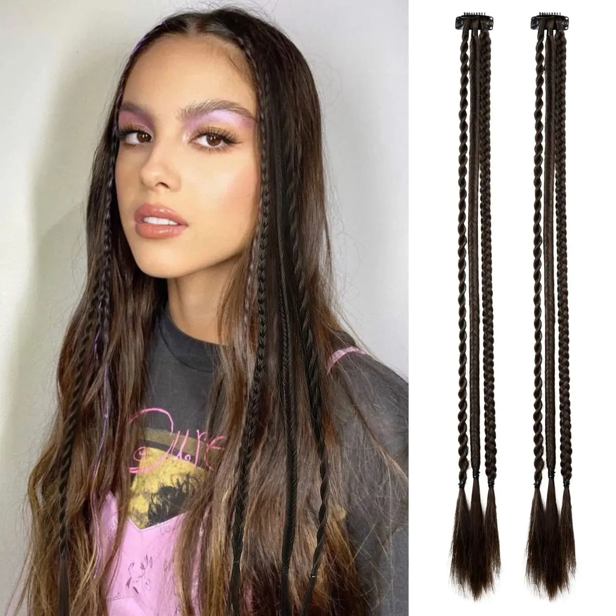 Braid Hair Extensions Clip in Hair Extensions One Clip Long Natural Soft Synthetic Hairpieces for Women Highlights