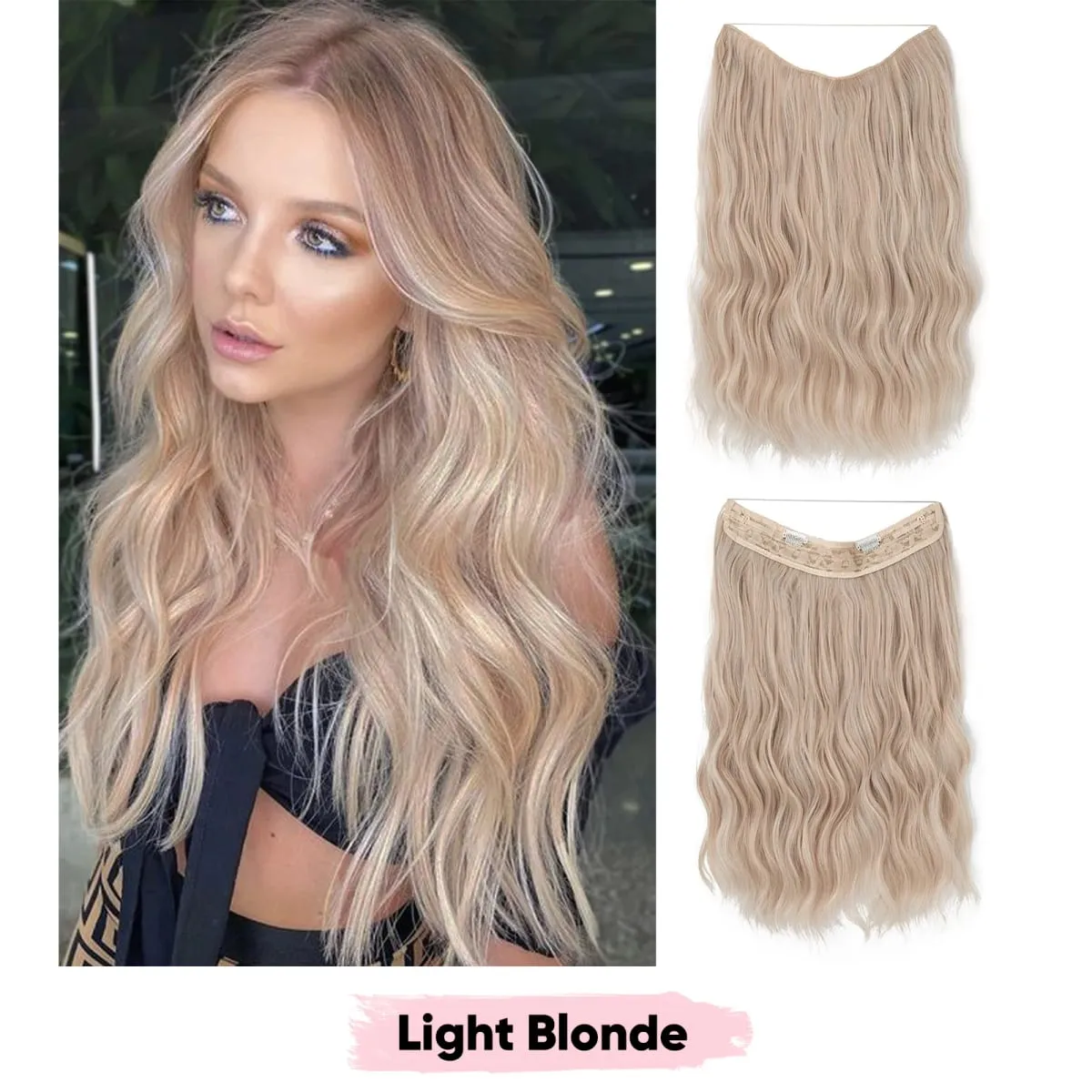 Synthetic Wave Invisible Wire Clip in Hair Extensions Fish Line With Clips Hairpiece Ombre Fake Hair Piece For Woman