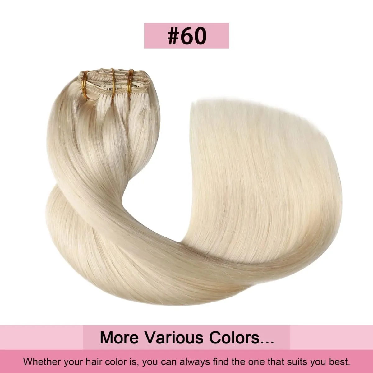 Sweetmet Pro2.0 Clip in Hair Extensions Real Human Hair 120g Thick 7pcs #60 Platinum Blonde Remy Real Human Hair Extensions Clip ins Seamless Double Weft for Women