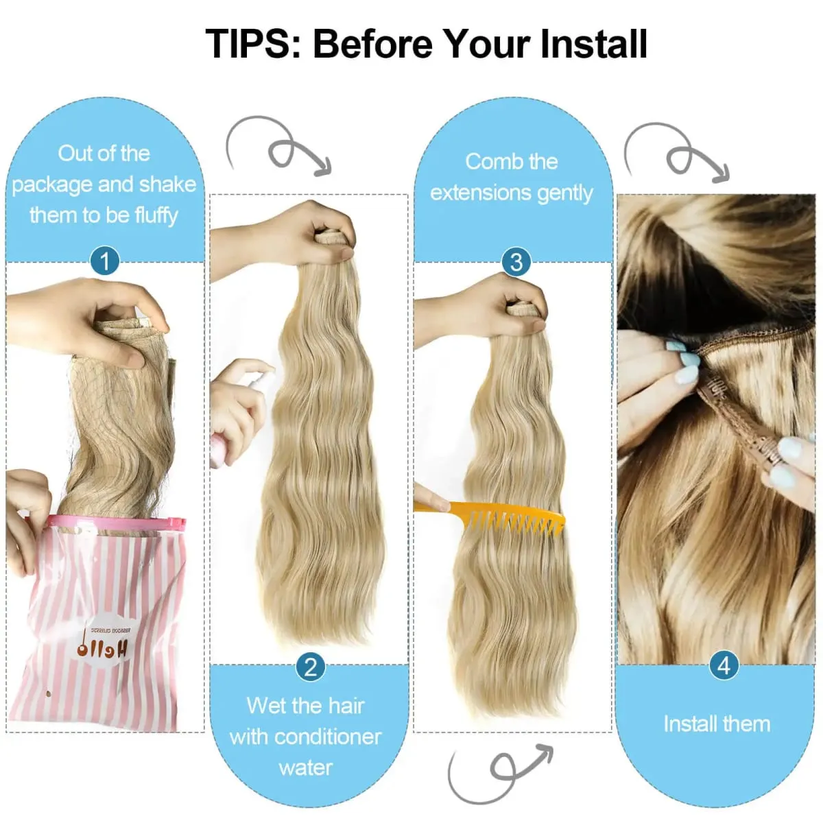 Synthetic Long Wavy Clip In Hair Extensions 20" Thick Hairpiece 6pcs/set For Women Brown Blonde Black Natural Fake Fiber Hair