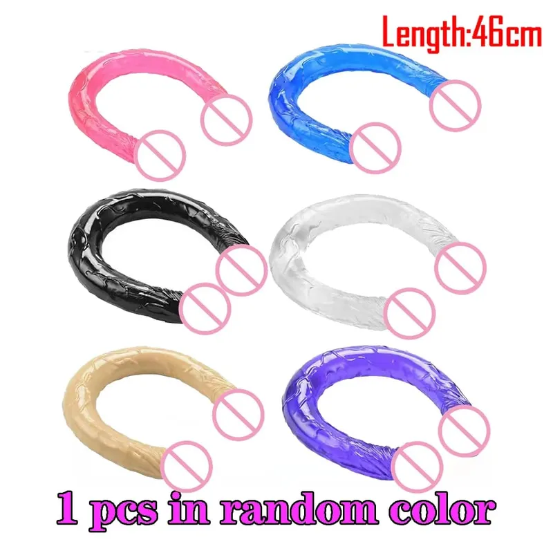 Zachte Jelly Dildo Dubbele Lange 46 cm Realistische Pik Lesbische Vaginale Anale Plug Flexibele Nep Penis voor Vrouwen Seksspeeltjes