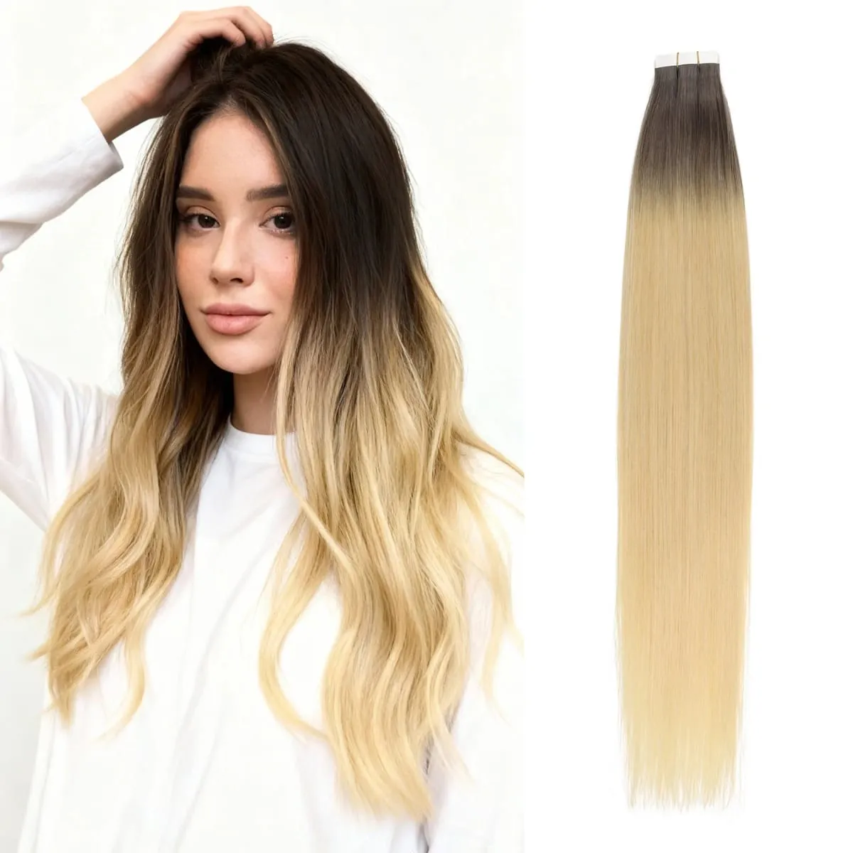 20 Pcs Real Human Hair Tape ins Extensions Straight Double Side Tape in Hair Extensions Highlight Tape in Remy Hair Extensions