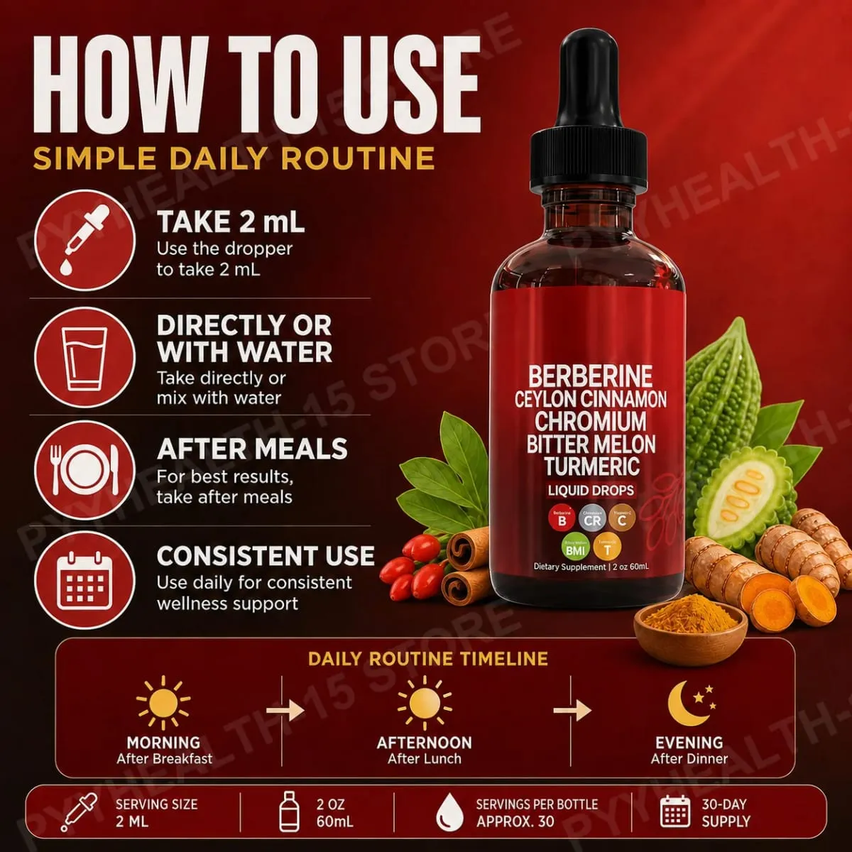 Berberine HCl & Ceylon Cinnamon Liquid Drops with Chromium and Turmeric for Energy Vitality & Metabolism Support 60 mL
