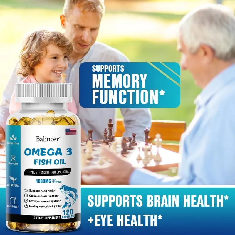 Omega 3 Fish Oil 4080mg - High EPA + DHA Helps with Joints Skin Immune Support Antioxidant & Improve Memory