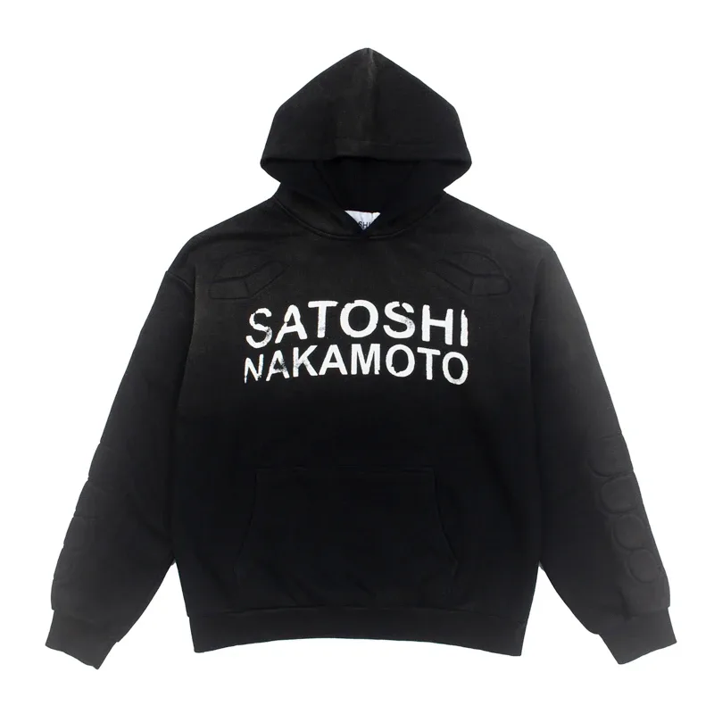 Street Casual SATOSHI Hoodies Pullover Embossed Pattern Embroidery Turtle Shell Design Washed Hooded Men Women Loose Sweatshirts