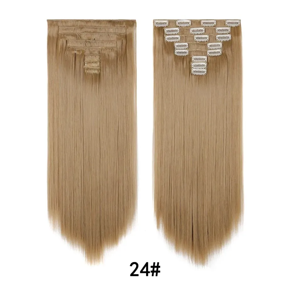24 Inch 8Pcs Clip in Hair Extensions Long Straight Hair Extensions Soft Synthetic Hairpieces for Women Daily Fashion Hairstyle