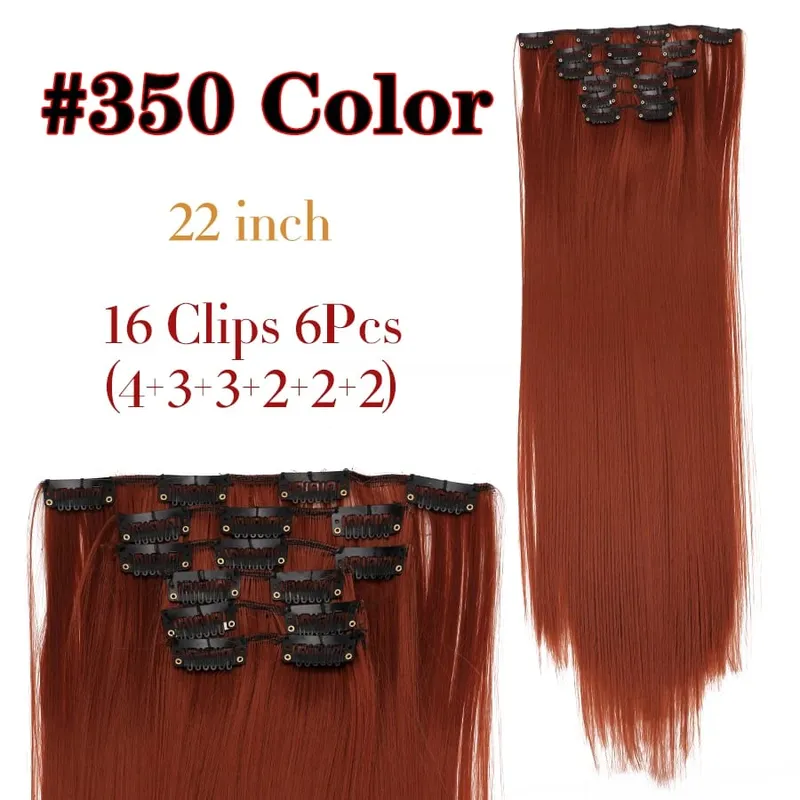 Black Clip In Extensions Straight 22" Long Synthetic Thick Clips On Hair Piece For Women 6Pcs/Set Curly Full Head Weddings Daily