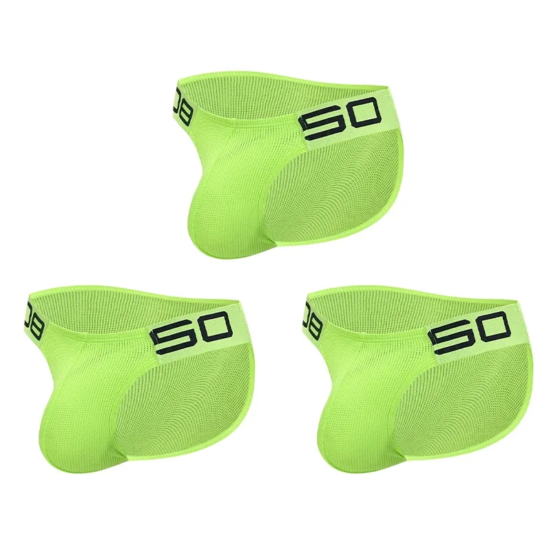 Herren-Slip aus Nylon-Mischgewebe, atmungsaktiv, Horn, Spleiß, Buchstabenprägung, breiter elastischer Bund, fluoreszierende Farbe, sexy Unterwäsche