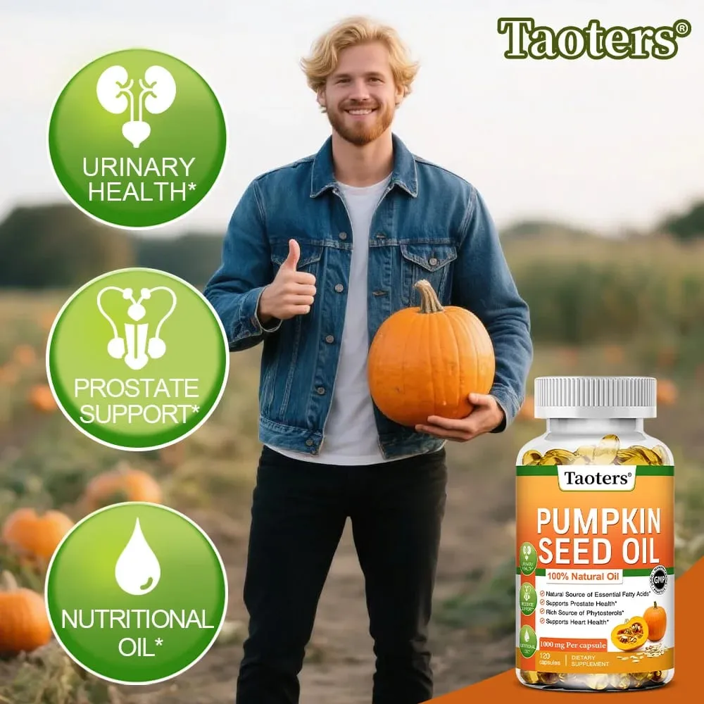 Pumpkin Seed Oil Capsules - Supports Prostate Urinary Tract Bladder Health and Promotes Hair Growth - 120 Capsules