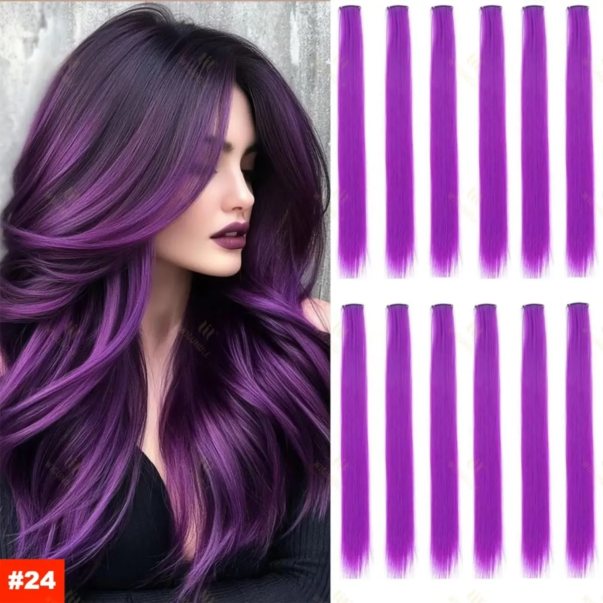 2026 Colored Highlight Hair Extensions 22 Inch Synthetic Rainbow Long Straight Hairpieces Purple Pink Blue for Women Girls Kids